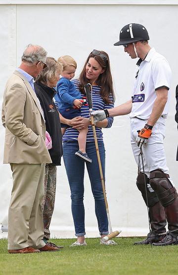 Prince George of Cambridge with Catherine, Duchess of Cambridge at the Gigaset Charity Polo Match at Beaufort Polo Club