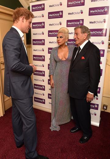 Prince Harry meets Lady Gaga and Tony Bennett prior to the Gala Concert in aid of WellChild