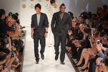 Manchester United football players pose