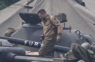 Brad Pitt and Shia La Beouf filming Fury in the UK