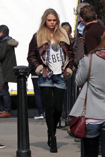 Cara Delevingne filming for Pepe Jeans