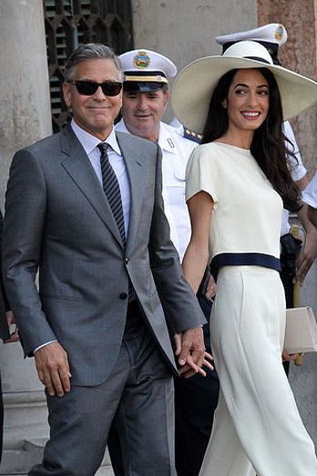 George Clooney and Amal Alamuddin after their marriage civil ceremony in Venice