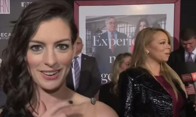 Watch: Anne Hathaway fangirled hard when she shared the red carpet with Mariah Carey