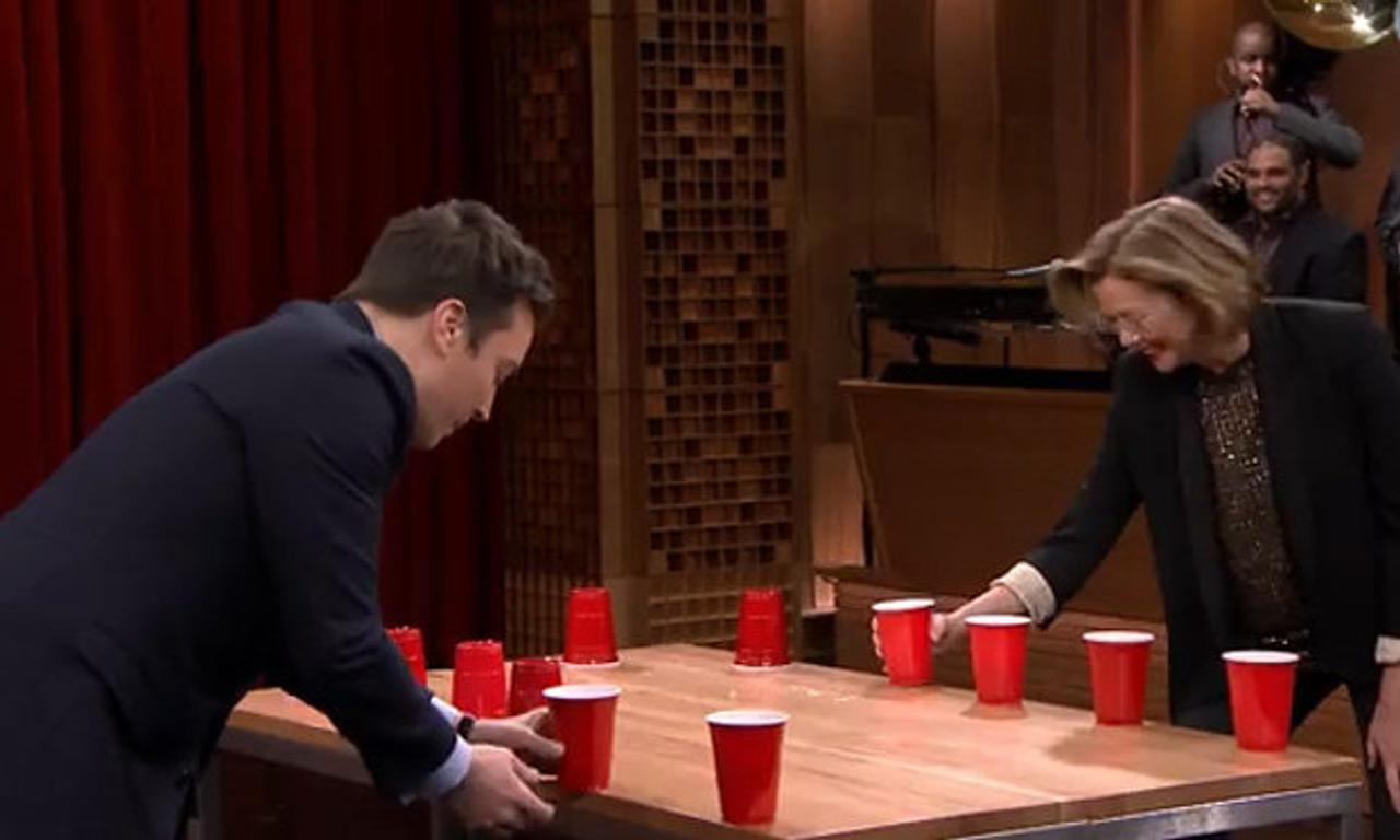 Watch: Jimmy Fallon and Annette Bening give it socks playing drinking game Flip Cup