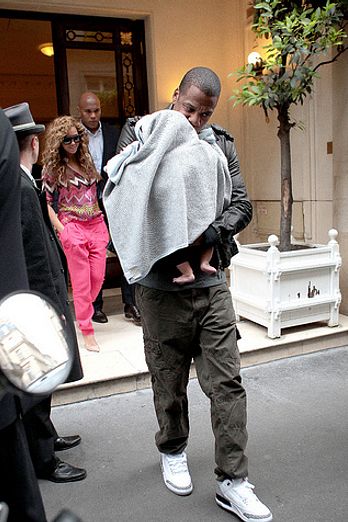Beyonce Knowles and Jay-Z with daughter Blue Ivy