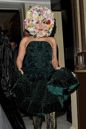 Lady Gaga struts in Philip Treacy at LFW