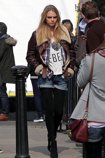 Cara Delevingne filming for Pepe Jeans