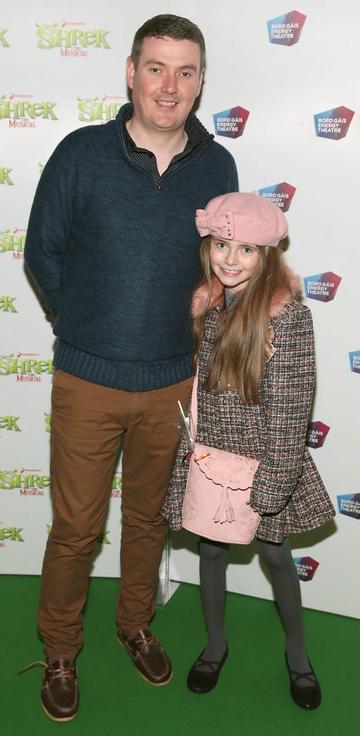 Brian Gallagher and Lily Gallagher at the opening night of Shrek the Musical at The Bord Gais Energy Theatre, Dublin. Photo by Brian McEvoy