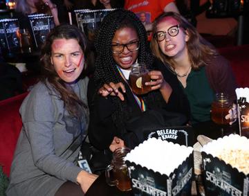 Elina Macius (left) with Kelsey Rovb and Valerie Gunthel pictured at Kraken Black Spiced Rum's immersive movie experience in Dublin with a surprise horror movie. Pic Robbie Reynolds
