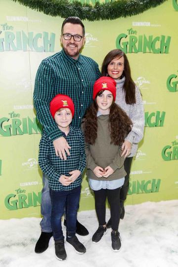 Clyde and Abigale Carroll with children Ethan and Eliza pictured at the Irish premiere screening of The Grinch at ODEON Point Village, Dublin. Picture Andres Poveda