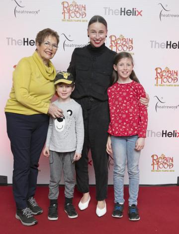 Pictured  Jan Brierton with her mother Maura and her children Willow 9yrs and Theo 6yrs  at the opening night of The Helix Pantomime, Robin Hood on Saturday night. 

Photo: Leon Farrell/Photocall Ireland.