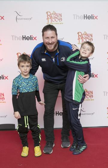 Pictured  Eion Tughe andwith Alex and Zach   at the opening night of The Helix Pantomime, Robin Hood on Saturday night. 

Photo: Leon Farrell/Photocall Ireland.