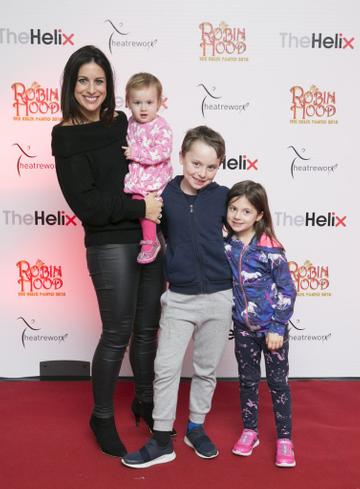 Pictured  Lucy Kennedy with her children Jack,Holly and Jess at the opening night of The Helix Pantomime, Robin Hood on Saturday night.

Photo: Leon Farrell/Photocall Ireland.