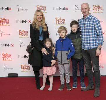 Pictured Niall Woods with Lisa Marine,Archie and Olly  at the opening night of The Helix Pantomime, Robin Hood on Saturday night. 

Photo: Leon Farrell/Photocall Ireland.