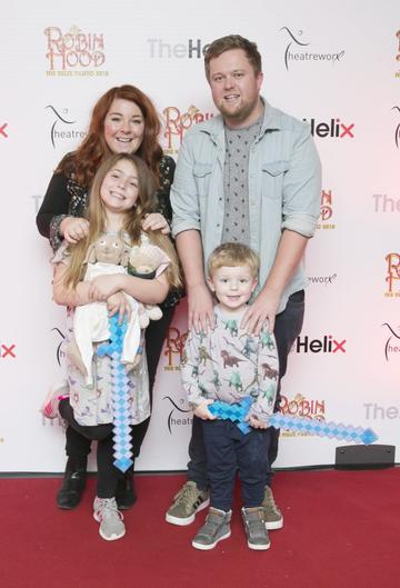 Pictured  Claire Balding and Ian,Farragh and Elliott  at the opening night of The Helix Pantomime, Robin Hood on Saturday night.

Photo: Leon Farrell/Photocall Ireland.