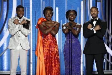 Presenters Chadwick Boseman, Danai Gurira, Lupita Nyong'o and Michael B. Jordan speak onstage during the 76th Annual Golden Globe Awards at The Beverly Hilton Hotel on January 06, 2019 in Beverly Hills, California.  (Photo by Paul Drinkwater/NBCUniversal via Getty Images)