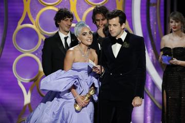 Lady Gaga and Mark Ronson accept the Best Original Song - Motion Picture awards for “Shallow”  from “A Star Is Born”  onstage during the 76th Annual Golden Globe Awards at The Beverly Hilton Hotel on January 06, 2019 in Beverly Hills, California.  (Photo by Paul Drinkwater/NBCUniversal via Getty Images)