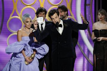 Lady Gaga and Mark Ronson accept the Best Original Song - Motion Picture awards for “Shallow”  from “A Star Is Born”  onstage during the 76th Annual Golden Globe Awards at The Beverly Hilton Hotel on January 06, 2019 in Beverly Hills, California.  (Photo by Paul Drinkwater/NBCUniversal via Getty Images)