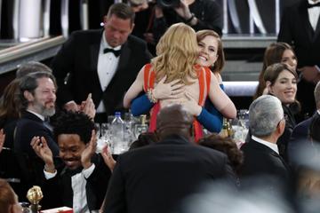Amy Adams hugs Patricia Clarkson, winner of  the Best Performance by an Actress in a Limited Series or Motion Picture Made for Television award for from “Sharp Objects”,  during the 76th Annual Golden Globe Awards at The Beverly Hilton Hotel on January 06, 2019 in Beverly Hills, California.  (Photo by Paul Drinkwater/NBCUniversal via Getty Images)