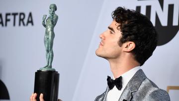 LOS ANGELES, CA - JANUARY 27:  Darren Criss, winner of Outstanding Performance by a Male Actor in a Miniseries or Television Movie for 'The Assassination of Gianni Versace,' poses in the press room during the 25th Annual Screen Actors Guild Awards at The Shrine Auditorium on January 27, 2019 in Los Angeles, California.  (Photo by Frazer Harrison/Getty Images)