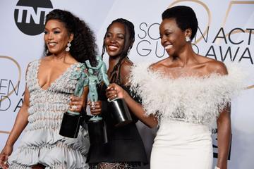 LOS ANGELES, CA - JANUARY 27:  (L-R) Angela Bassett, Lupita Nyong'o, and Danai Gurira pose in the press room during the 25th Annual Screen Actors Guild Awards at The Shrine Auditorium on January 27, 2019 in Los Angeles, California. 480645  (Photo by Gregg DeGuire/Getty Images for Turner)