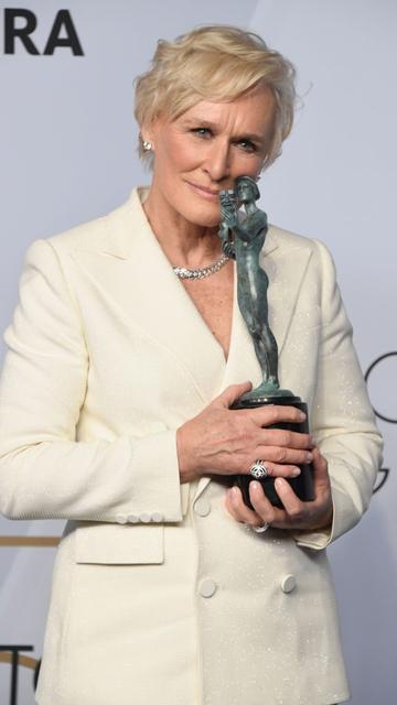 LOS ANGELES, CA - JANUARY 27:  Glenn Close, winner of Outstanding Performance by a Female Actor in a Leading Role for 'The Wife,' poses in the press room during the 25th Annual Screen Actors Guild Awards at The Shrine Auditorium on January 27, 2019 in Los Angeles, California.  (Photo by Frazer Harrison/Getty Images)