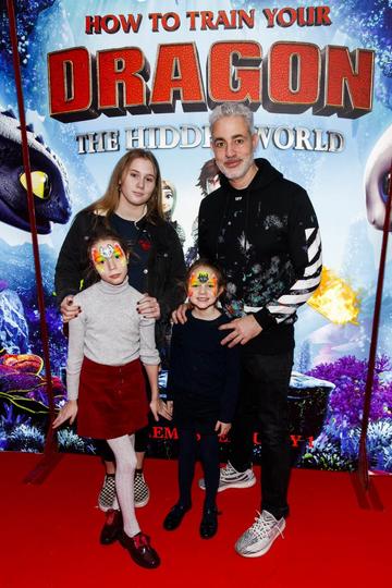 Repro Free: 27/01/2019 Baz Ashmawy and family pictured at the Irish premiere screening of HOW TO TRAIN YOUR DRAGON: THE HIDDEN WORLD at the Light House Cinema, Dublin. Starring Kit Harrington, Cate Blanchett, America Ferrera, Jonah Hill, Kristen Wiig and Jay Baruchel, HOW TO TRAIN YOUR DRAGON : THE HIDDEN WORLD hits cinemas across Ireland from February 1st. Now chief and ruler of Berk alongside Astrid, Hiccup has created a gloriously chaotic dragon utopia.  When the sudden appearance of female Light Fury coincides with the darkest threat their village has ever faced, Hiccup and Toothless must leave the only home they’ve known and journey to a hidden world thought only to exist in myth.  As their true destines are revealed, dragon and rider will fight together—to the very ends of the Earth—to protect everything they’ve grown to treasure. Picture Andres Poveda
