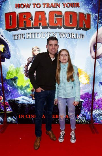 Repro Free: 27/01/2019 Bernard Dunne and daughter Caoimhe (12)pictured at the Irish premiere screening of HOW TO TRAIN YOUR DRAGON: THE HIDDEN WORLD at the Light House Cinema, Dublin. Starring Kit Harrington, Cate Blanchett, America Ferrera, Jonah Hill, Kristen Wiig and Jay Baruchel, HOW TO TRAIN YOUR DRAGON : THE HIDDEN WORLD hits cinemas across Ireland from February 1st. Now chief and ruler of Berk alongside Astrid, Hiccup has created a gloriously chaotic dragon utopia.  When the sudden appearance of female Light Fury coincides with the darkest threat their village has ever faced, Hiccup and Toothless must leave the only home they’ve known and journey to a hidden world thought only to exist in myth.  As their true destines are revealed, dragon and rider will fight together—to the very ends of the Earth—to protect everything they’ve grown to treasure. Picture Andres Poveda