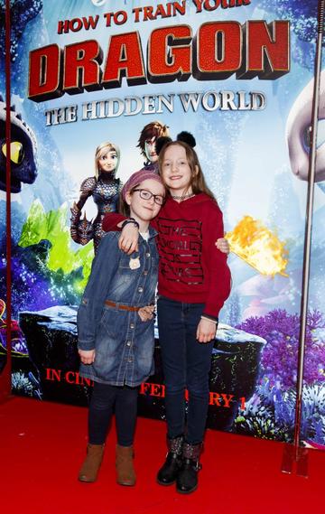 Sadhbh Dowling (9) and Emily Woods (8) pictured at the Irish premiere screening of HOW TO TRAIN YOUR DRAGON: THE HIDDEN WORLD at the Light House Cinema, Dublin. Picture Andres Poveda