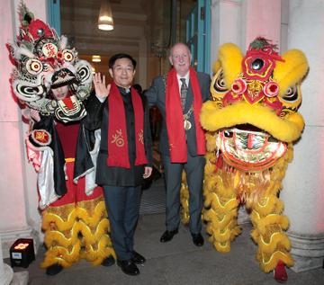 H.E. Dr. Yue Xiaoyong, Chinese Ambassador to Ireland  and Lord Mayor of Dublin Nial Ring pictured at the official opening event of Dublin Chinese New Year Festival 2019 at The Hugh Lane Gallery sponsored by Kildare Village. Dublin Chinese New Year Festival runs until 17th February for more see www.dublinchinesenewyear.com

 DCNYF celebrates the Year of the Pig this year, completing a full cycle of the zodiac for the festival, which has grown to become one of the biggest celebrations of Chinese New Year in Europe. A Dublin City Council initiative, the festival aims to develop and showcase the best of Sino-Hibernian culture in Ireland and is jam-packed with many ticketed and free events for everyone to enjoy.

Picture Brian McEvoy
