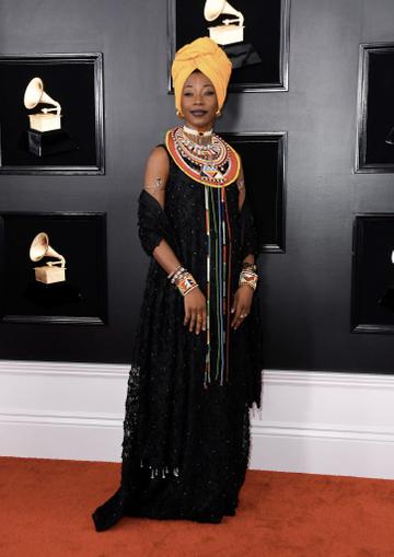 Malian singer-songwriter Fatoumata Diawara arrives for the 61st Annual Grammy Awards on February 10, 2019, in Los Angeles. (Photo by VALERIE MACON / AFP)        (Photo credit should read VALERIE MACON/AFP/Getty Images)