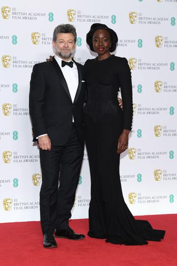 LONDON, ENGLAND - FEBRUARY 10:  Andy Serkis (L) and Danai Gurira pose in the press room during the EE British Academy Film Awards at Royal Albert Hall on February 10, 2019 in London, England. (Photo by Pascal Le Segretain/Getty Images)