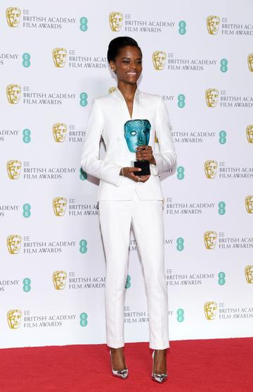 LONDON, ENGLAND - FEBRUARY 10:  Winner of the EE Rising Star award, Letitia Wright poses in the press room during the EE British Academy Film Awards at Royal Albert Hall on February 10, 2019 in London, England. (Photo by Pascal Le Segretain/Getty Images)