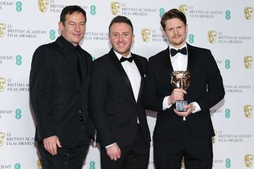 LONDON, ENGLAND - FEBRUARY 10: (L-R) Jason Isaacs, Alex Lockwood and Oliver Walton winners of British Short Film for '73 Cows' in the press room during the EE British Academy Film Awards at Royal Albert Hall on February 10, 2019 in London, England. (Photo by Pascal Le Segretain/Getty Images)