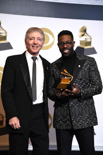 LOS ANGELES, CALIFORNIA - FEBRUARY 10: Randy Waldman (L) and Justin Wilson, winners of Best Arrangement, Instruments and Vocals for 'Spider-Man Theme,' pose in the press room during the 61st Annual GRAMMY Awards at Staples Center on February 10, 2019 in Los Angeles, California. (Photo by Amanda Edwards/Getty Images)