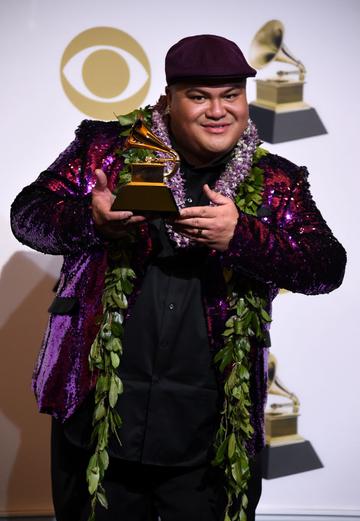 LOS ANGELES, CALIFORNIA - FEBRUARY 10: Kalani Pe'a, winner of Best Regional Roots Music Album for 'No 'Ane'i,' poses in the press room during the 61st Annual GRAMMY Awards at Staples Center on February 10, 2019 in Los Angeles, California. (Photo by Amanda Edwards/Getty Images)