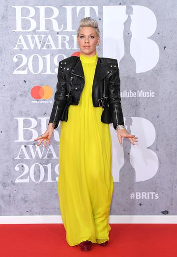 Pink on the red carpet of The BRIT Awards 2019 held at The O2 Arena on February 20, 2019 in London. (Photo by: WireImage)