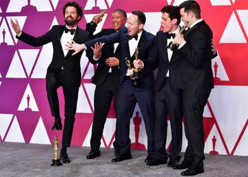 Best Animated Feature Film winners for "Spider-Man: Into the Spider-Verse" (L-R) Bob Persichetti, Peter Ramsey, Rodney Rothman, Phil Lord and Christopher Miller poses in the press room with their Oscars during the 91st Annual Academy Awards at the Dolby Theatre in Hollywood, California on February 24, 2019. (Photo by FREDERIC J. BROWN / AFP)        (Photo credit should read FREDERIC J. BROWN/AFP/Getty Images)