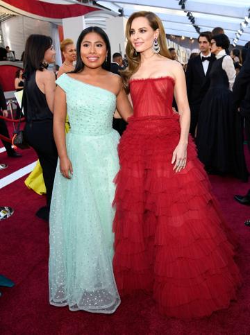 (L-R) Yalitza Aparicio and Marina de Tavira attend the 91st Annual Academy Awards on February 24, 2019 in Hollywood, California. (Photo by Kevork Djansezian/Getty Images)