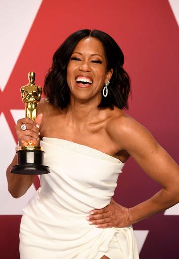 HOLLYWOOD, CALIFORNIA - FEBRUARY 24: Regina King with the award for an actress in a supporting role for 'If Beale Street Could Talk'  in the press room during at Hollywood and Highland on February 24, 2019 in Hollywood, California. (Photo by Frazer Harrison/Getty Images)