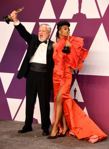 HOLLYWOOD, CALIFORNIA - FEBRUARY 24: (L-R) jay Hart and Hannah Beachler, winners of Best Production Design for "Black Panther," pose in the press room during the 91st Annual Academy Awards at Hollywood and Highland on February 24, 2019 in Hollywood, California. (Photo by Frazer Harrison/Getty Images)