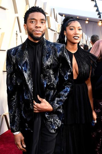 (L-R) Chadwick Boseman and Taylor Simone Ledward attend the 91st Annual Academy Awards on February 24, 2019 in Hollywood, California. (Photo by Kevork Djansezian/Getty Images)