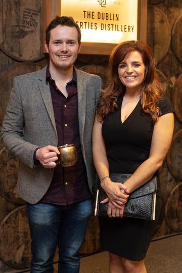Enda Fitzpatrick & Kelly Forsyth pictured at the preview of The Dublin Liberties Distillery, the much anticipated new craft distillery in the heart of the Liberties. Photo: Anthony Woods.