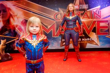 Lana O'Brien (4) and Lauren Murphy pictured at a special preview screening of CAPTAIN MARVEL in Cineworld Dublin. Picture by: Andres Poveda