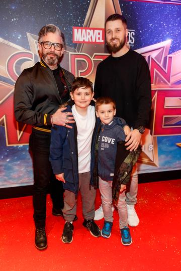 Mark O'Keefe with son Ely (9) and Kevin and Calum Cronin (7) pictured at a special preview screening of CAPTAIN MARVEL in Cineworld Dublin. Picture by: Andres Poveda