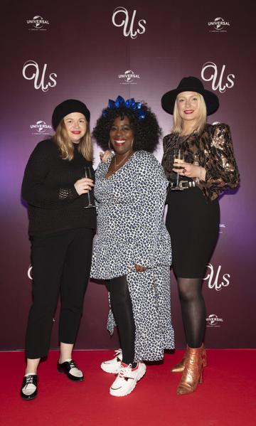 Taine King, Nadine Reid & Margaret O’Connor pictured at an exclusive first look of Jordan Peele’s Us at The Stella Theatre, Ranelagh. Photo: Anthony Woods.