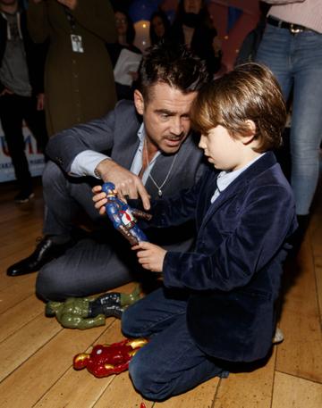 24/03/2019 Colin Farrell takes a few minutes to play Casper Quick (6) at the Irish Premiere screening of Disney's DUMBO in the Light House Cinema Dublin. Picture: Andres Poveda