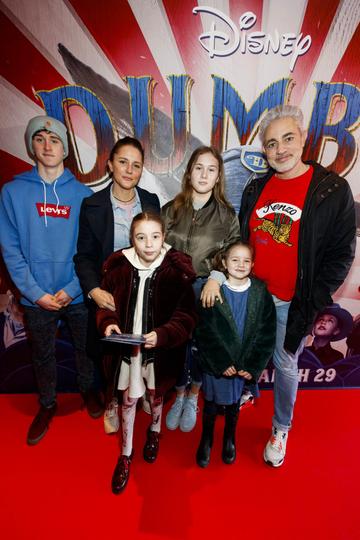 24/03/2019 Baz Ashmawy and partner Tanya Evans and their family pictured at the Irish Premiere of Disney's DUMBO in the Light House Cinema Dublin. Picture Andres Poveda