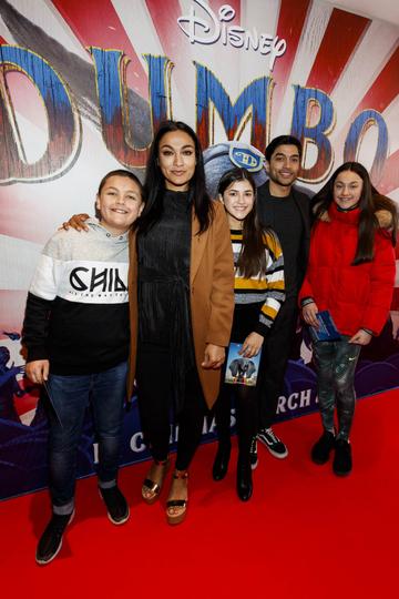 24/03/2019 Gail Kaneswarren with Jackson (left) Ruby, Trevor and Kiya at the Irish Premiere of Disney's DUMBO in the Light House Cinema Dublin. Picture: Andres Poveda