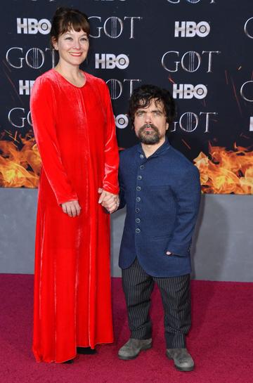 US actor Peter Dinklage and his wife Erica Schmidt arrive for the "Game of Thrones" eighth and final season premiere at Radio City Music Hall on April 3, 2019 in New York city. (Photo by Angela Weiss / AFP)        (Photo credit should read ANGELA WEISS/AFP/Getty Images)